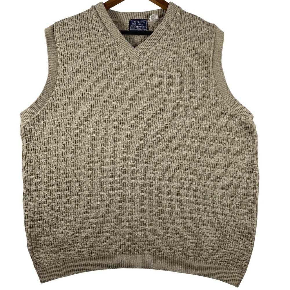Peconic Bay Traders Mens Tan Knit V Neck Sleeveless Sweater Vest XLarge